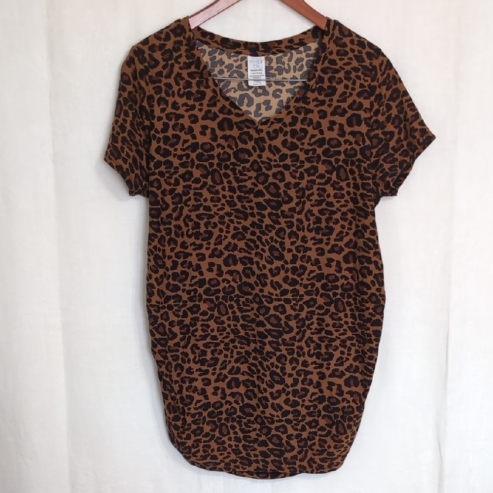 Time and Tru Leopard Print Brown Black Short Sleeve Maternity Top Size Large